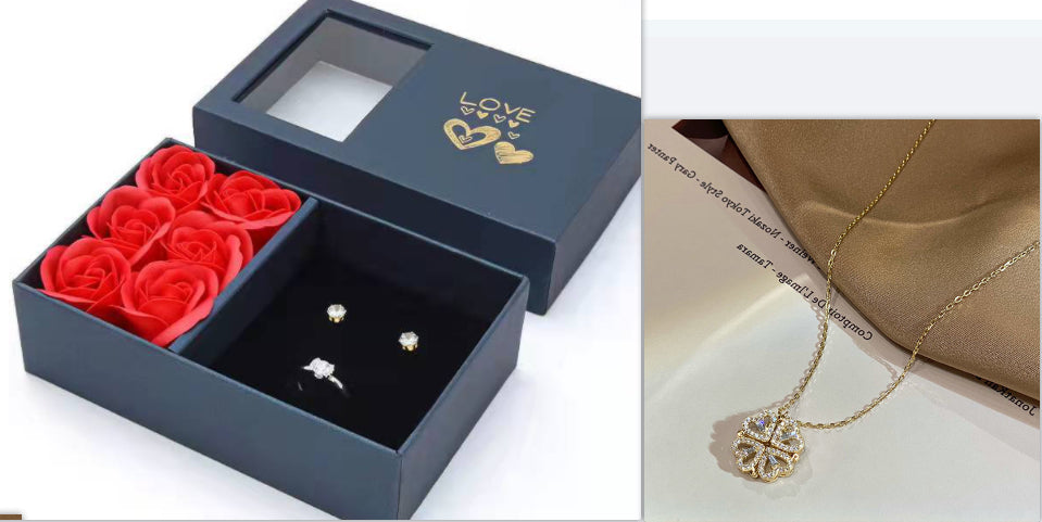 Retro Magnetic Folding Heart Shaped Four Leaf Clover Pendant Necklace  - image 6