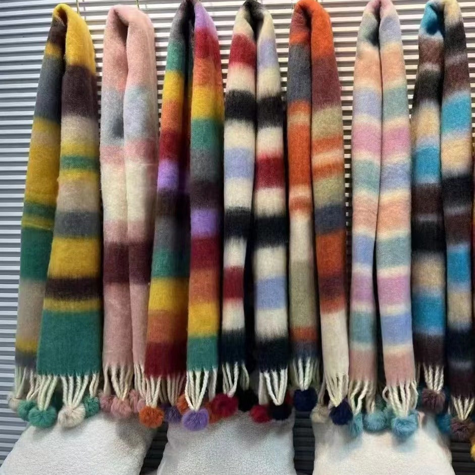Rainbow Dopamine Mohair Tassel Scarf - image 6