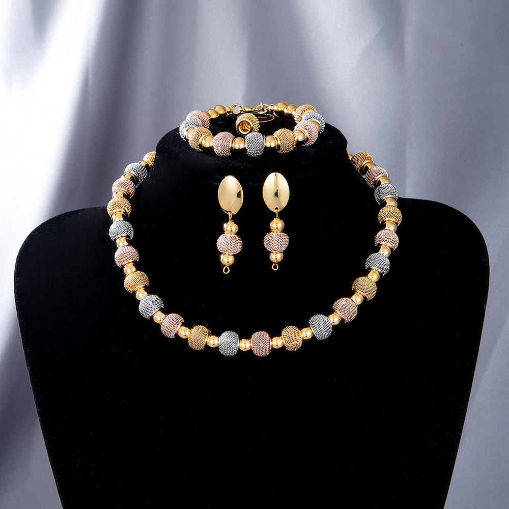 5Pcs Fashionable Metallic Beaded Necklaces Two Color Gold Bead Earring - image 4