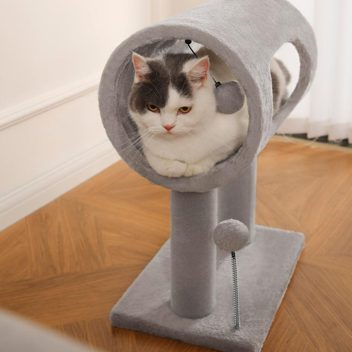 Gray Indoor Cat Tree With Hanging Ball 20.5Cat Tree With Tunnel Bed An - image 4