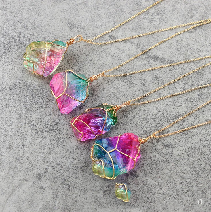 Seven-color, Natural Stone Rough Stone Winding, Crystal Pendant Transp - image 4