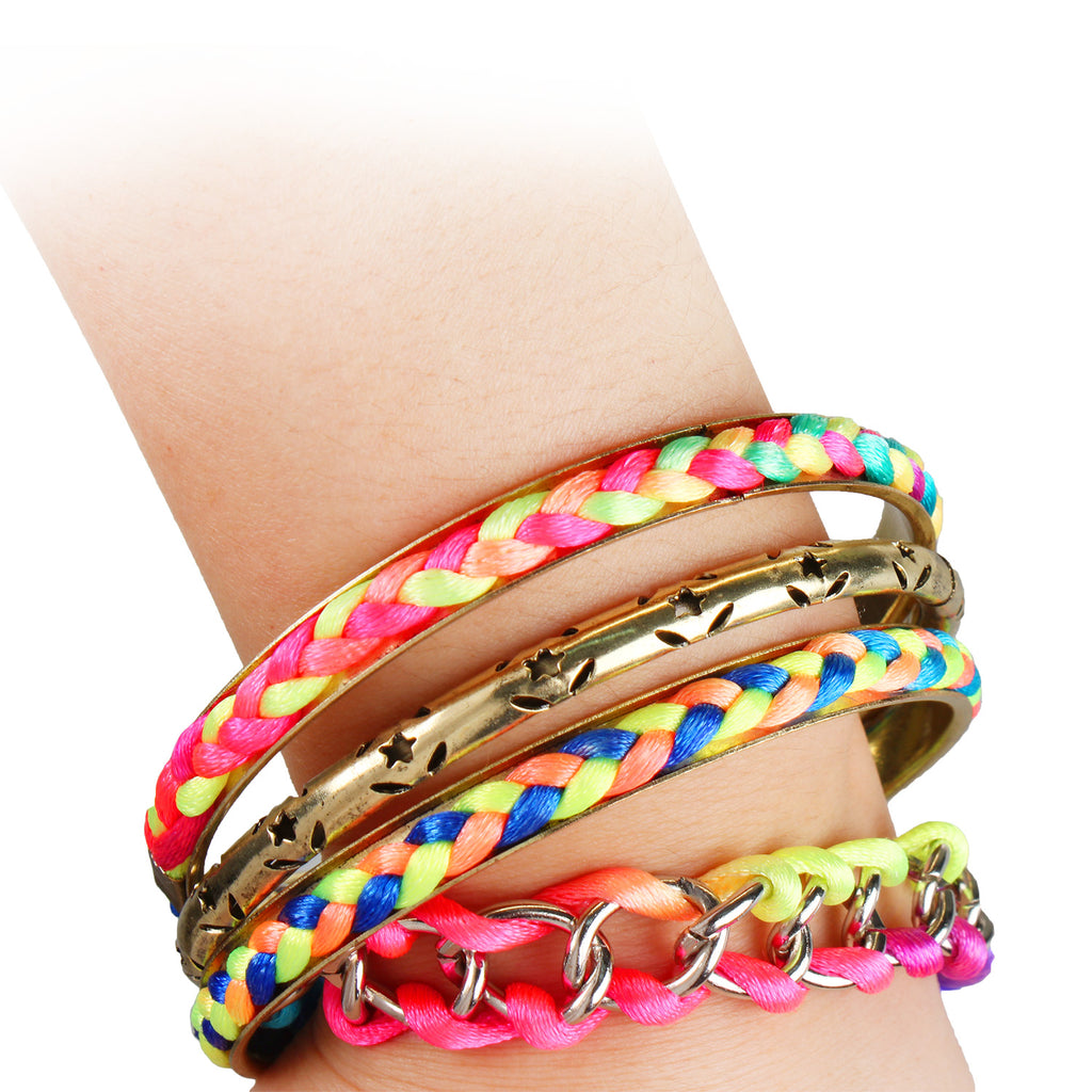 4-Piece Colorful Woven Gold-Tone Bracelet Set - image 4