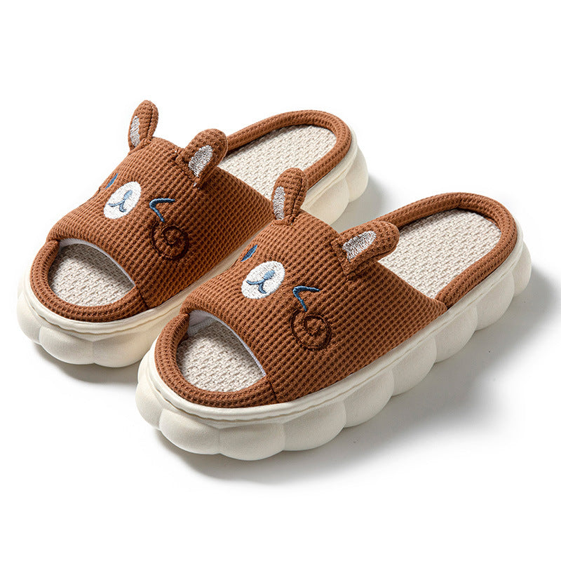 Cartoon Open Toe Couple Hemp Slippers - image 1