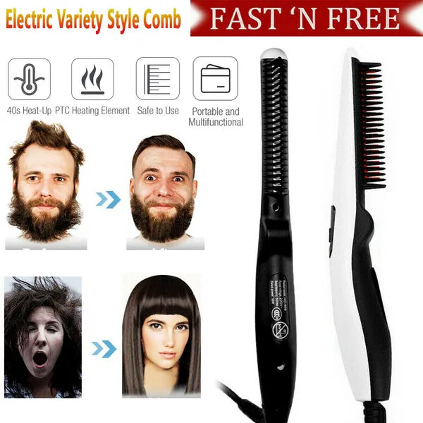 Fast Heated Electric Straight Hair Comb Beard Straightner Brush Styler - image 5