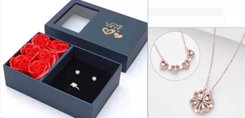 Retro Magnetic Folding Heart Shaped Four Leaf Clover Pendant Necklace  - image 2