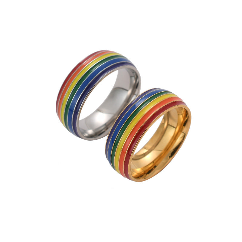 Fashion Rainbow Pride Ring Women Men Gay Lesbian LGBT Stainless Steel - image 2