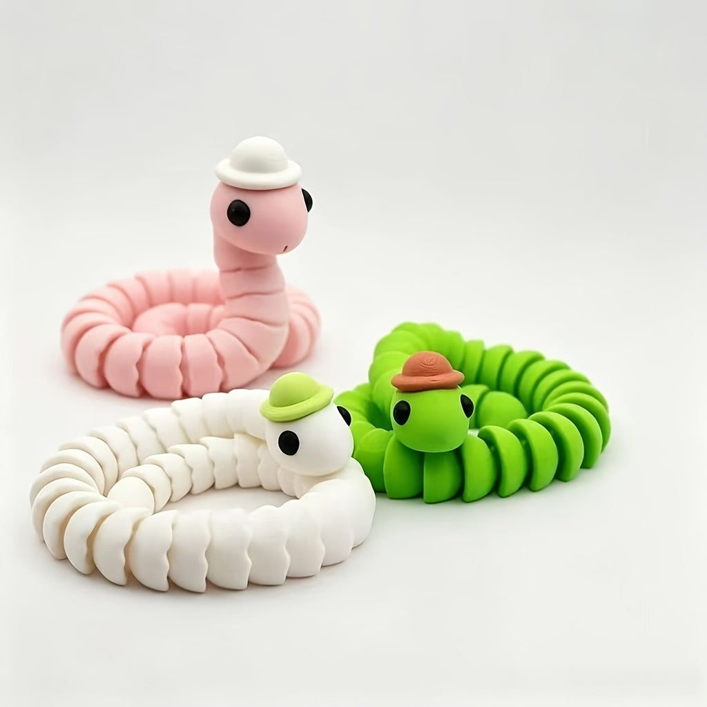 3D Printed Articulated Snake Figurine with Hat - image 1