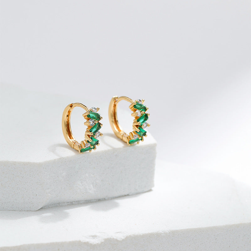 Leaf Inlaid Zircon Emerald Temperament Ear Clip Special-interest Desig - image 5