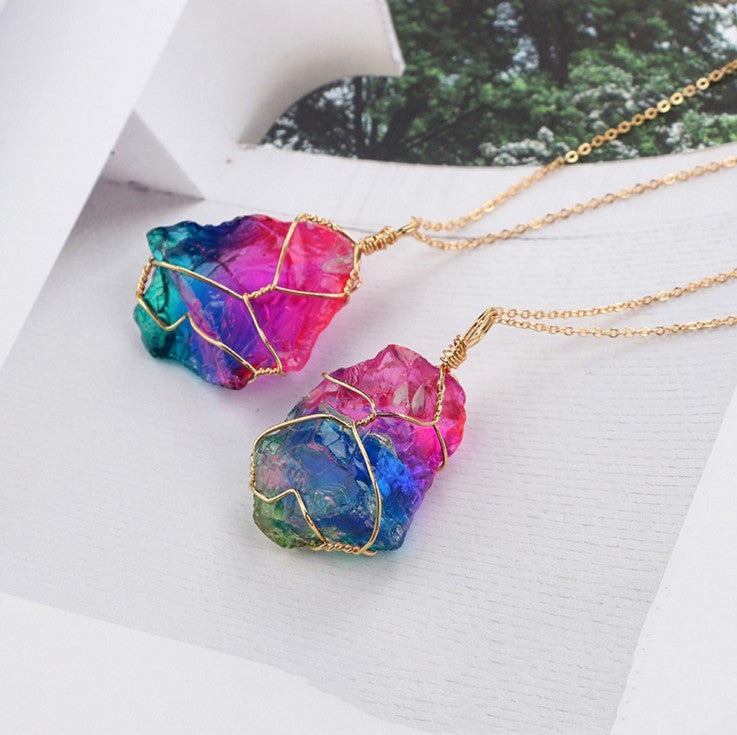 Seven-color, Natural Stone Rough Stone Winding, Crystal Pendant Transp - image 2