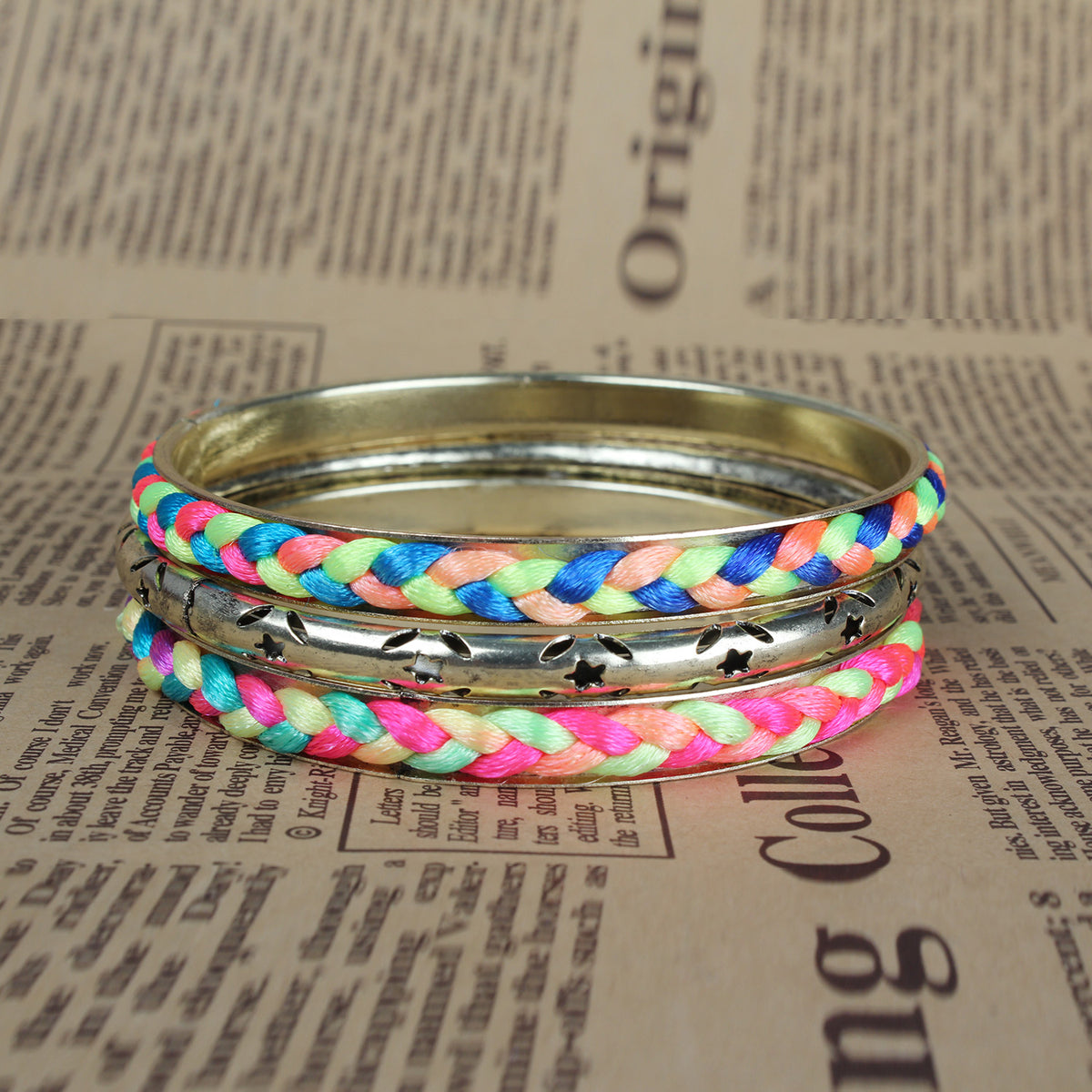 4-Piece Colorful Woven Gold-Tone Bracelet Set - image 7