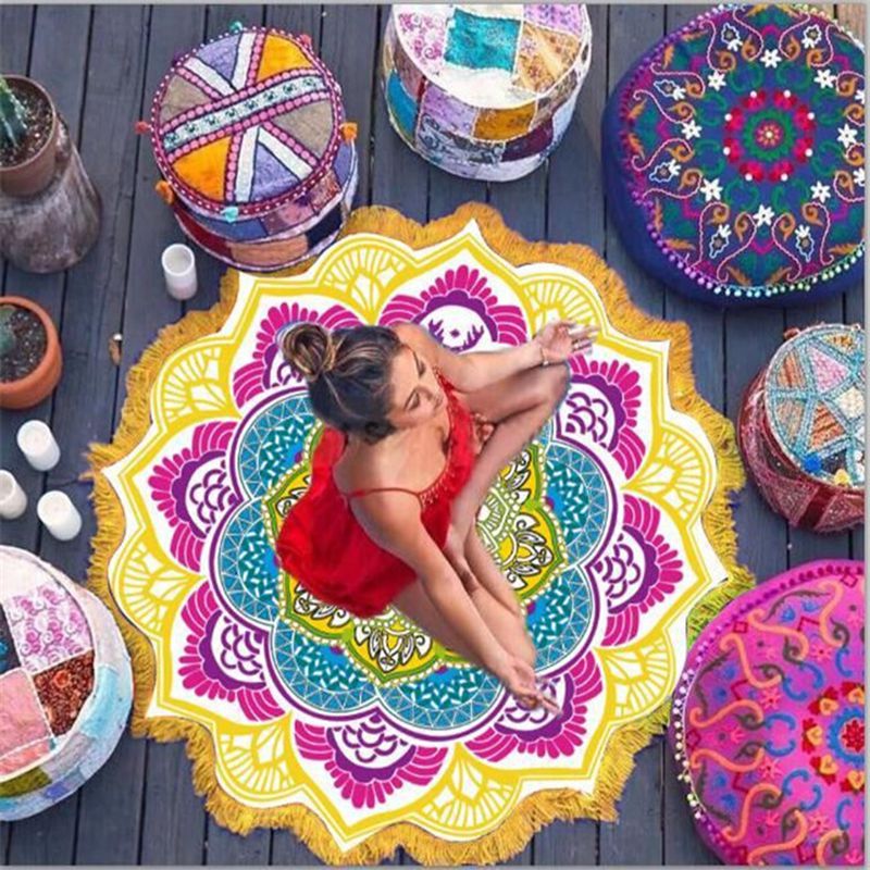 Polygon Printing Tassel Round Bath Towel Yoga Mat - image 2