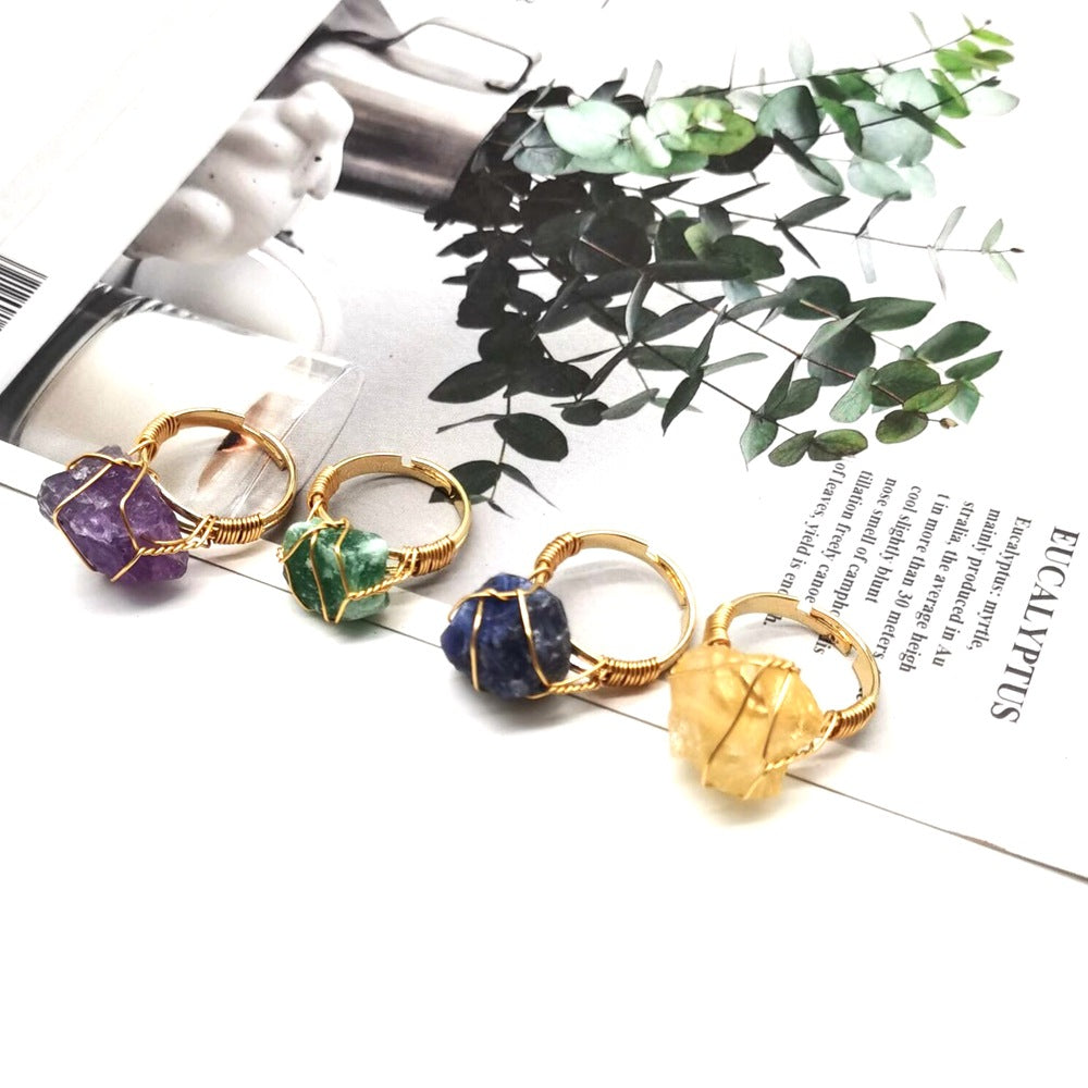Personality Hand Wrapped Rough Stone Agate Ring - image 8