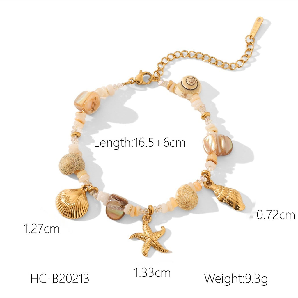 Stainless Steel Conch & Starfish Shell Bracelet - image 2