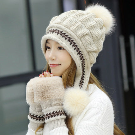 Cozy Knit Fleece-Feel Beanie With Ear Flaps & Pompom Warm Winter Hat F - image 8