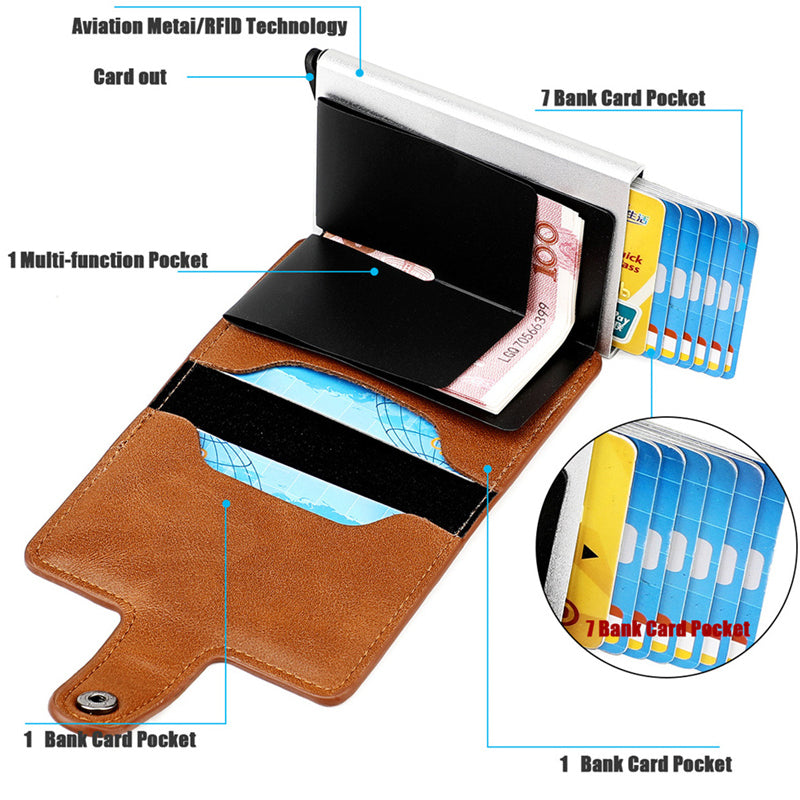 Brown Wallet, Men's Blocking Card Holder Wallet With Hasp Closure - image 6