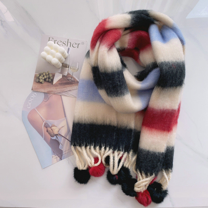 Rainbow Dopamine Mohair Tassel Scarf - image 11