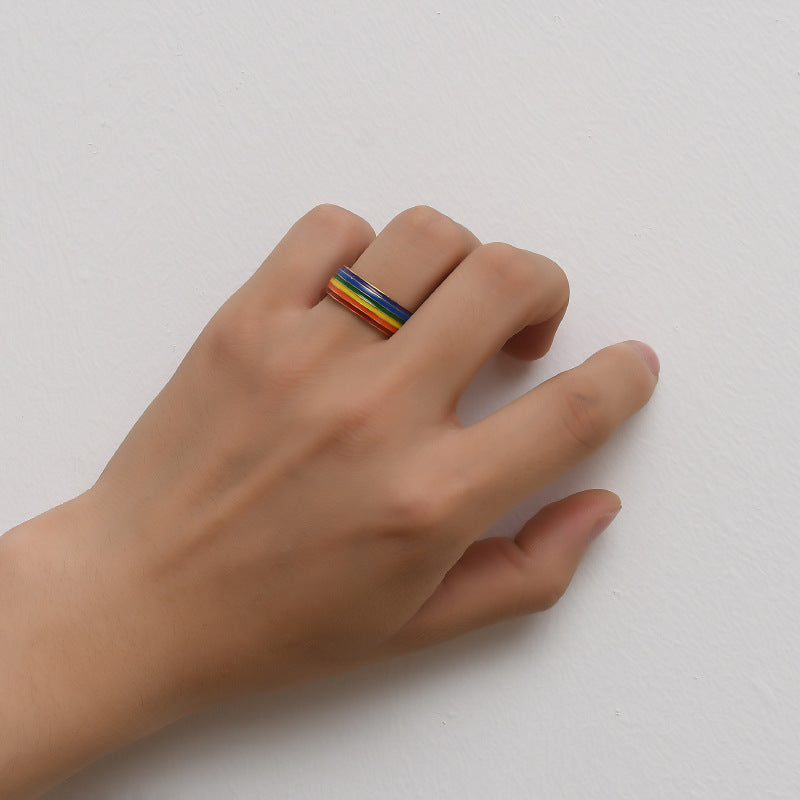 Fashion Rainbow Pride Ring Women Men Gay Lesbian LGBT Stainless Steel - image 4