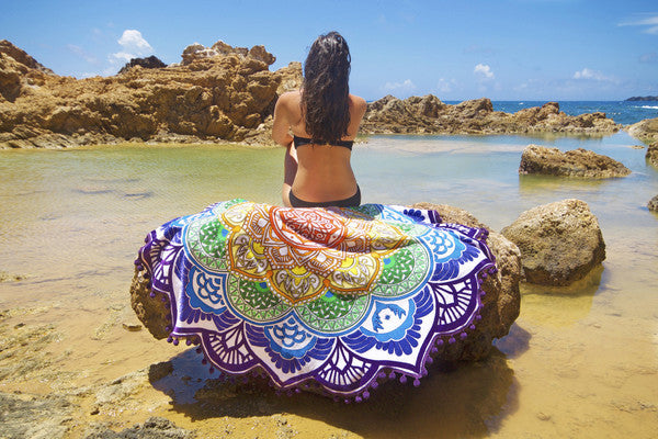 Polygon Printing Tassel Round Bath Towel Yoga Mat - image 4