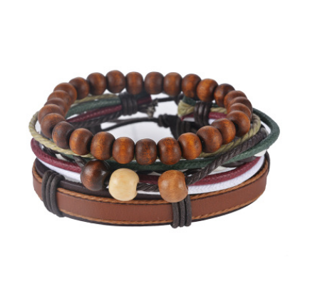 Leather Bracelet Men Multilayer Bead Bracelet Punk Wrap Bracelets for  - image 1