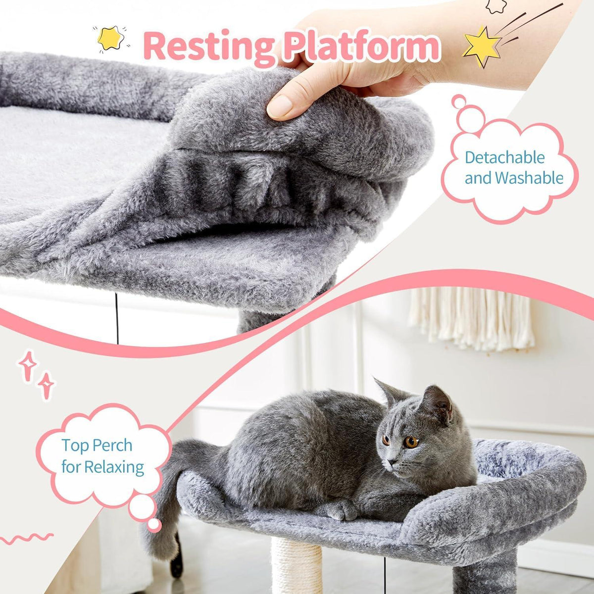 Small 4-in-1 Cat Tree Tower With Self-grooming Brush And Natural Sisal - image 5