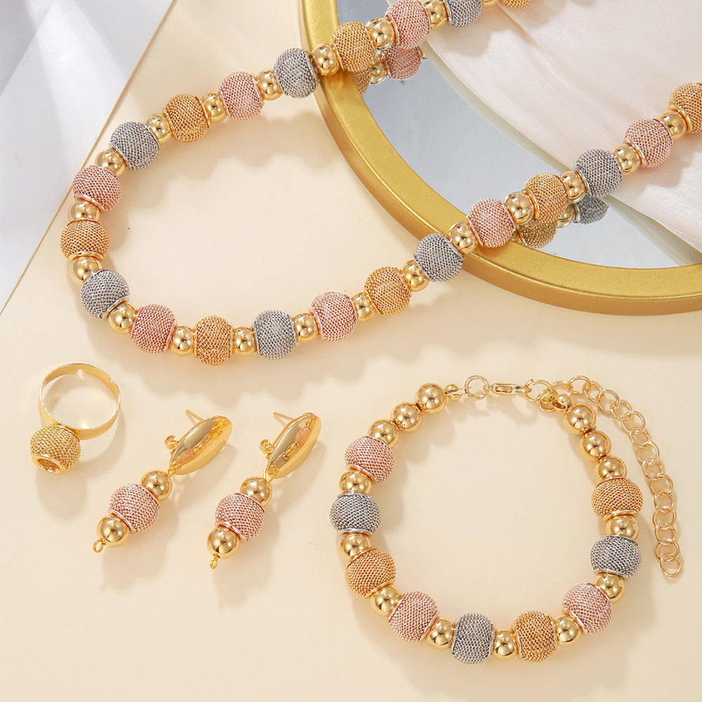 5Pcs Fashionable Metallic Beaded Necklaces Two Color Gold Bead Earring - image 1