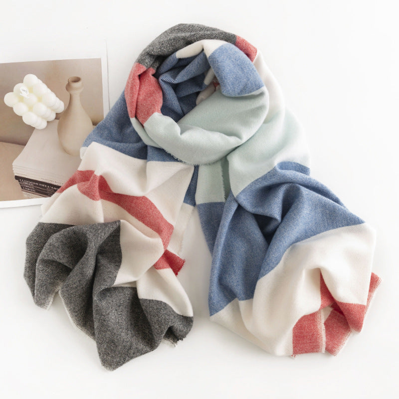 Herringbone Pattern Monochrome Artificial Cashmere Scarf Women's Simpl - image 5