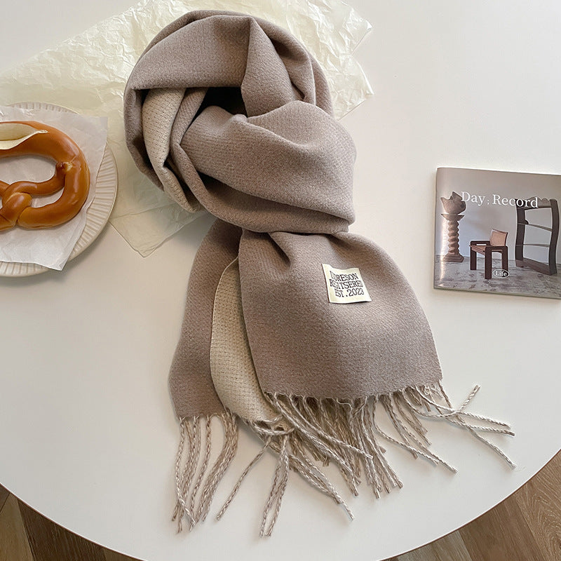 Double-sided Artificial Cashmere Scarf Women's Winter Warm Couple - image 8