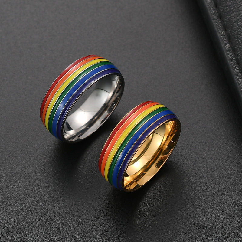 Fashion Rainbow Pride Ring Women Men Gay Lesbian LGBT Stainless Steel - image 6