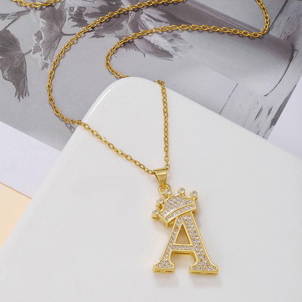 1PCS Fashionable Gold Diamond Crown Uppercase Letter Popular Pendant N - image 4