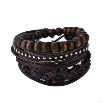 Leather Bracelet Men Multilayer Bead Bracelet Punk Wrap Bracelets for  - image 3