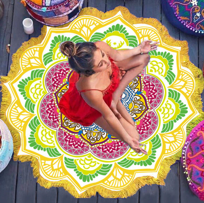 Polygon Printing Tassel Round Bath Towel Yoga Mat - image 7