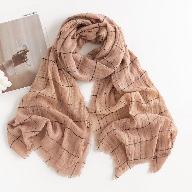 Herringbone Pattern Monochrome Artificial Cashmere Scarf Women's Simpl - image 3