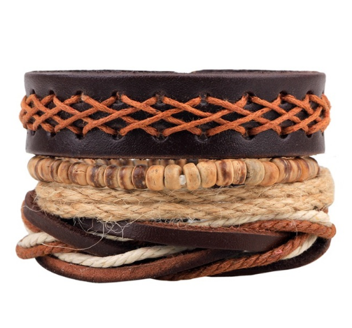 Leather Bracelet Men Multilayer Bead Bracelet Punk Wrap Bracelets for  - image 4
