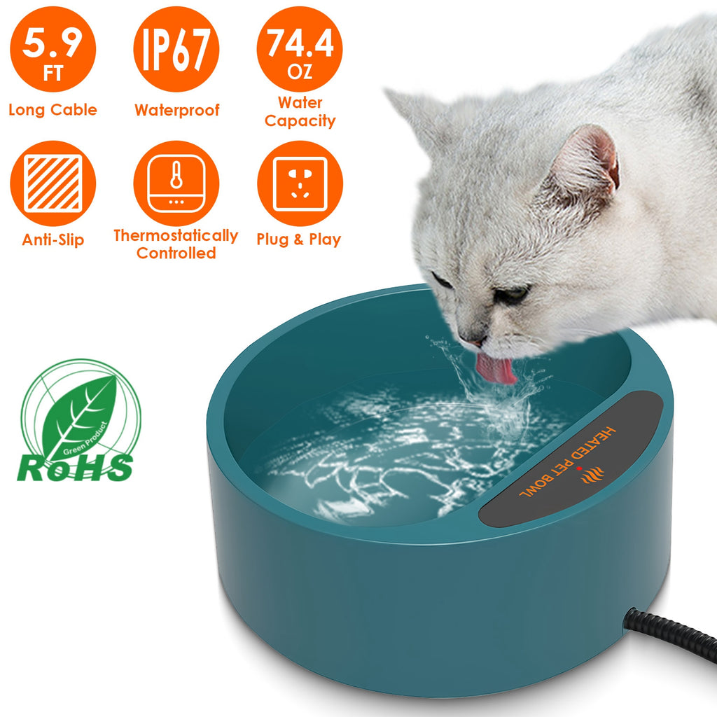 Heated Water Bowl For Dog Cat 74.4OZ Heating Water Dish IP67 Waterproo - image 4