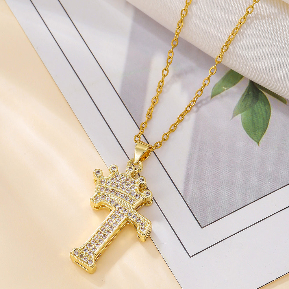1PCS Fashionable Gold Diamond Crown Uppercase Letter Popular Pendant N - image 5