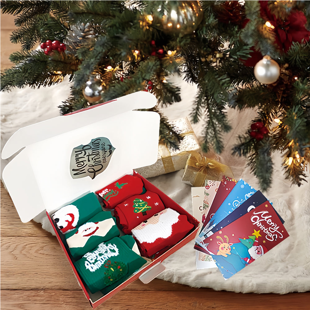 6 Pairs Christmas Socks Gift Box with Greeting Cards - image 4