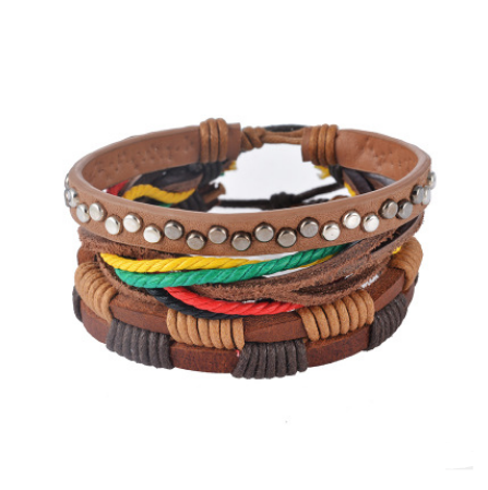 Leather Bracelet Men Multilayer Bead Bracelet Punk Wrap Bracelets for  - image 2