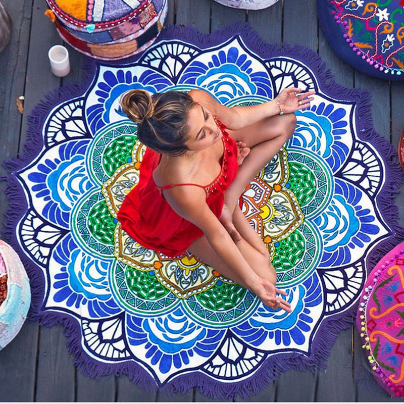 Polygon Printing Tassel Round Bath Towel Yoga Mat - image 5
