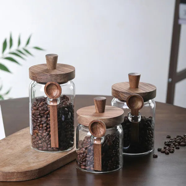 3 Pcs Glass Coffee Jars With Spoons, Candy Jars, Biscuit Jars, Storage - image 1