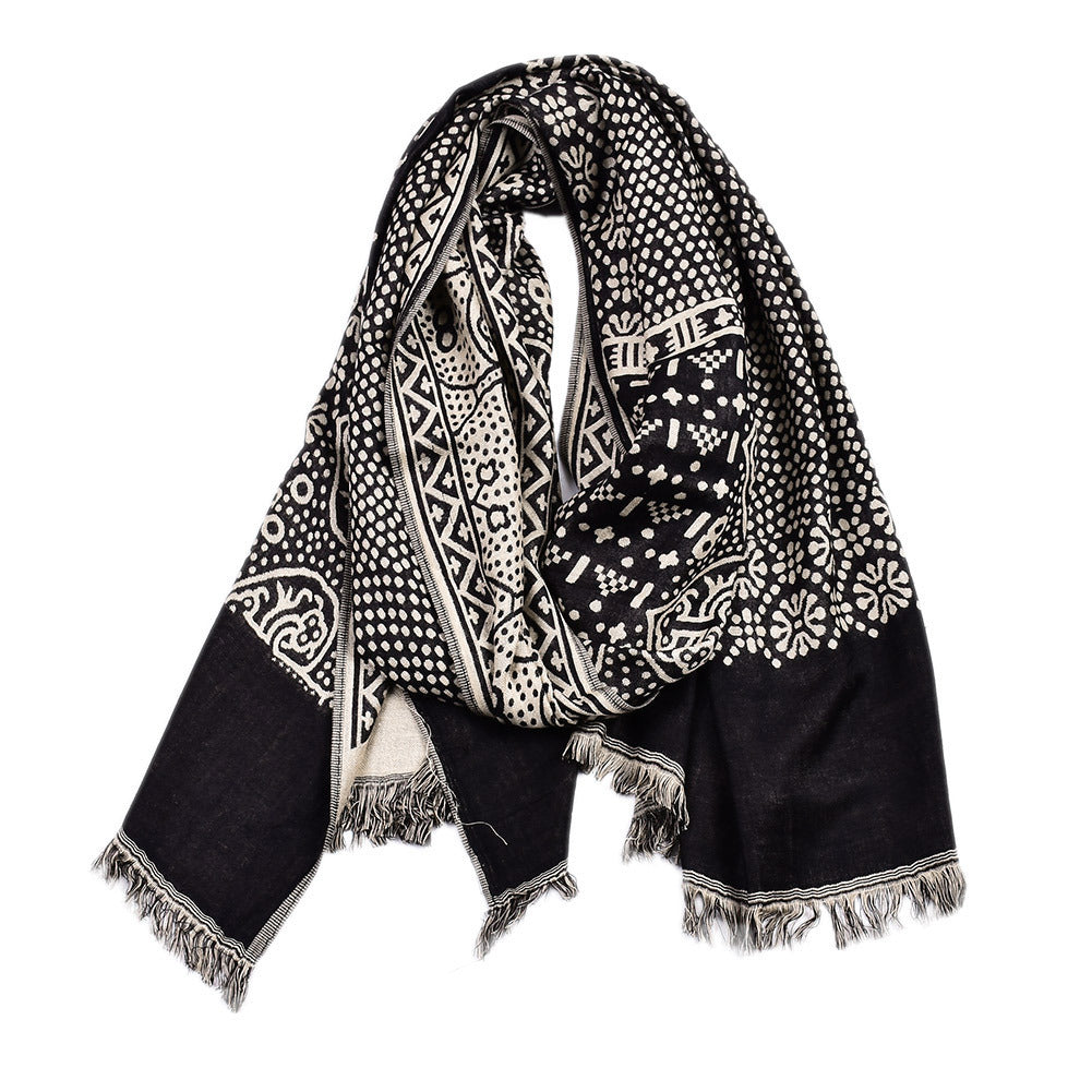Cotton And Linen Yarn-dyed Scarf Short Beard Ethnic Style - image 1