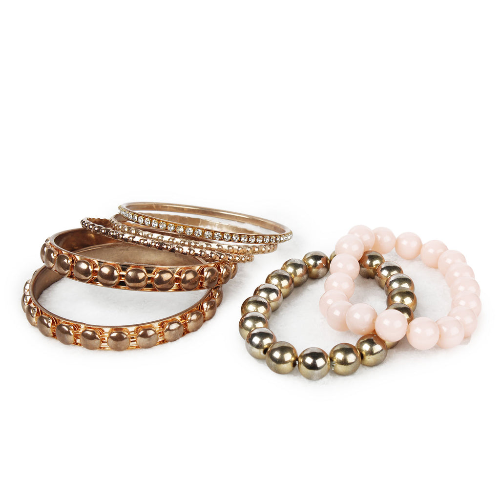 7-Piece Retro Gold-Tone Rhinestone Bangle Set - image 5