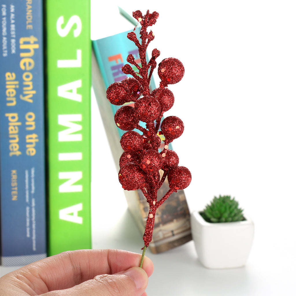 3Pcs Xmas Tree Decoration Berries Shining Sequined Simulated Wreath Ra - image 1