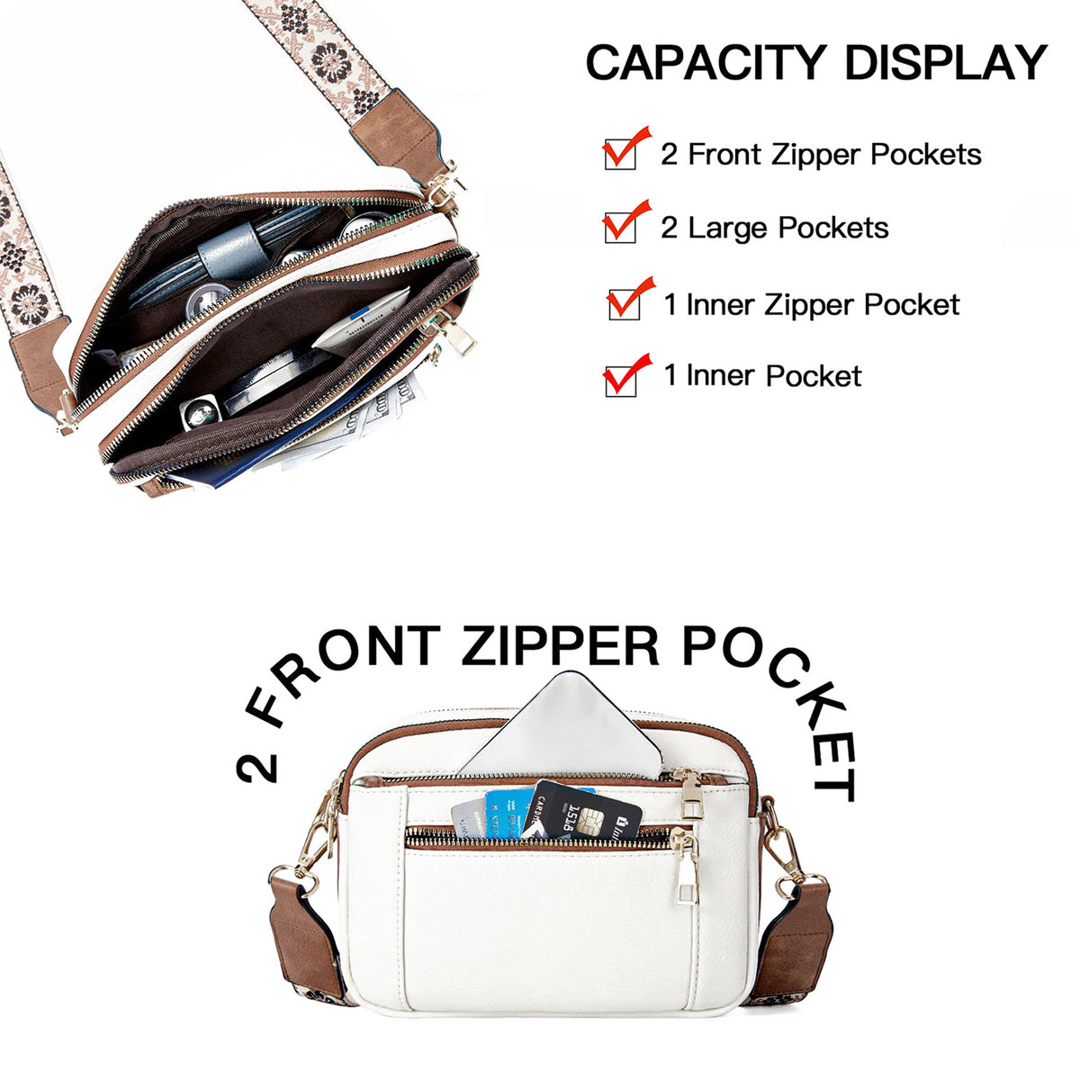 Triple-zipper Shoulder Bag With Floral Embroidered Straps Fashion Colo - image 8