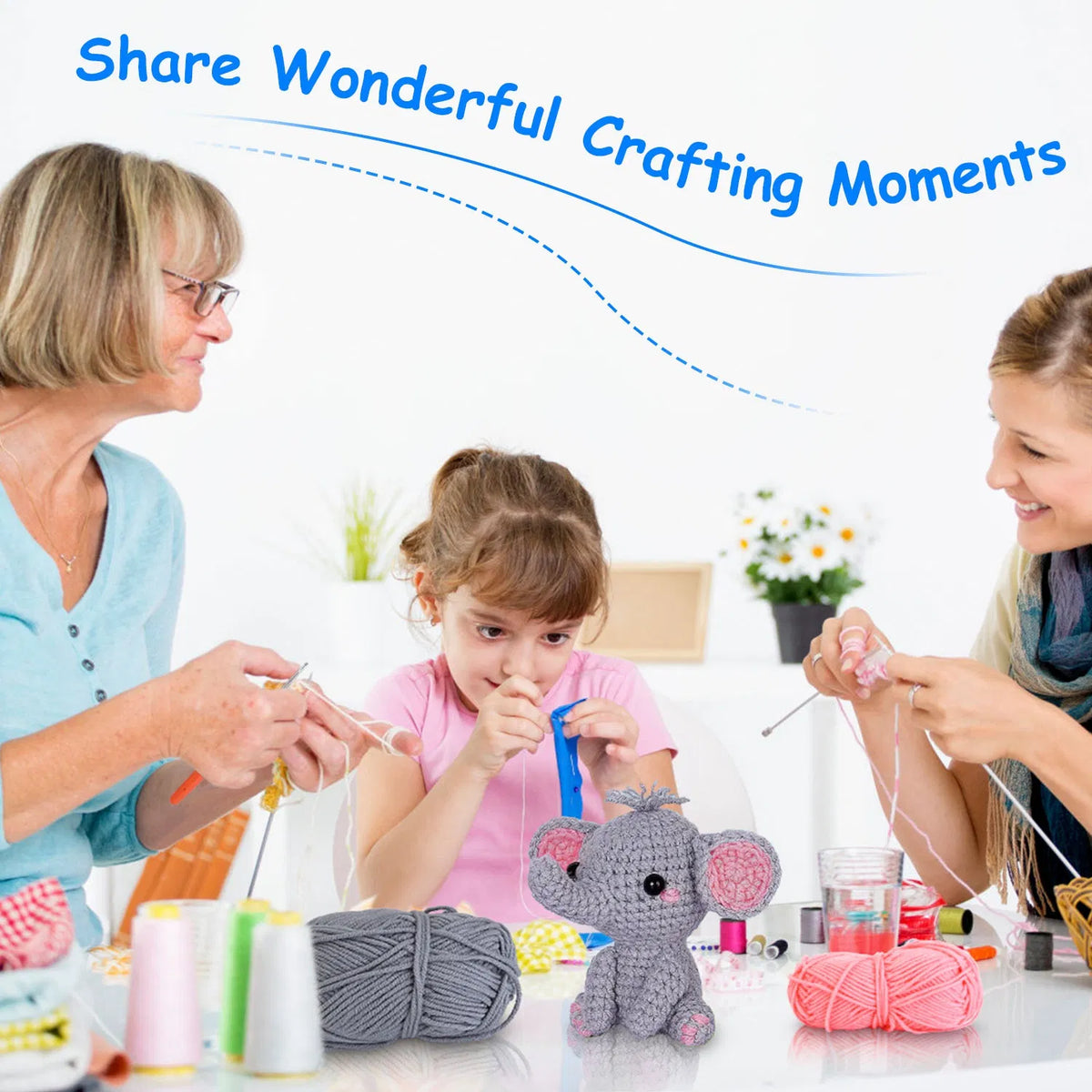 Beginner Crochet Kit, 2 Elephants - image 1