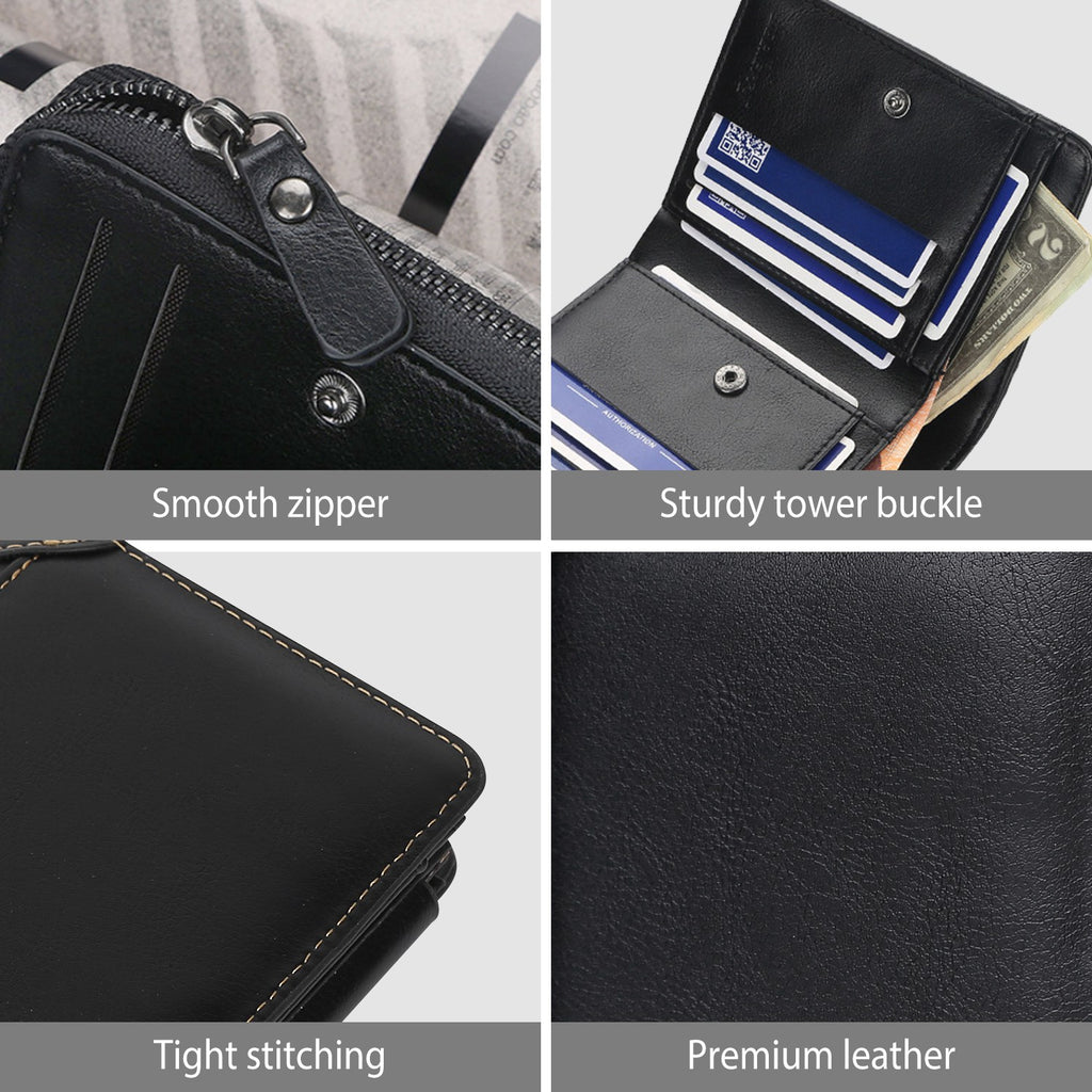 Men's Trifold Leather Wallet with Zip Pocket & ID Window - image 6