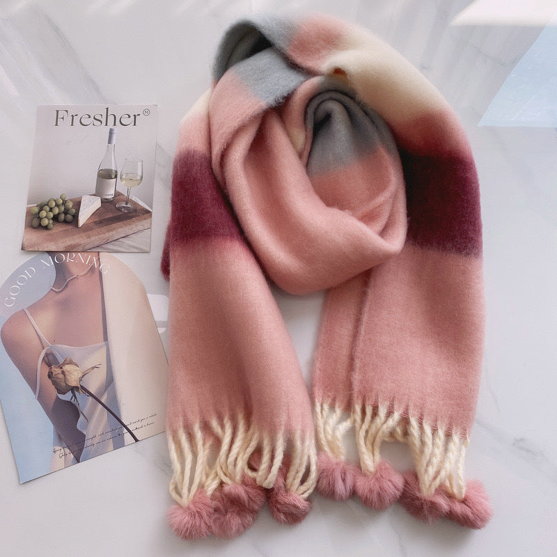 Rainbow Dopamine Mohair Tassel Scarf - image 5