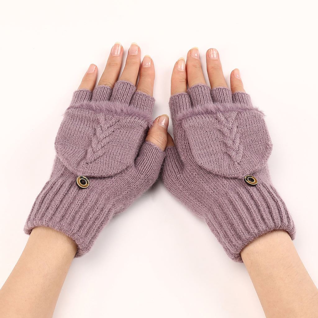 Wool Fingerless Gloves Women's Warm Fashionable Knitted Half Finger Ov - image 5
