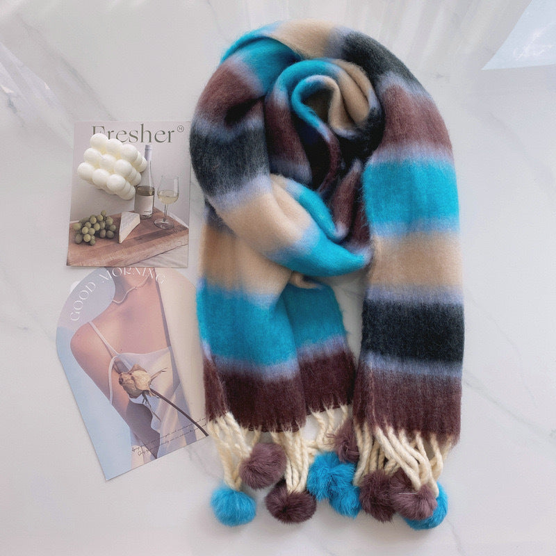 Rainbow Dopamine Mohair Tassel Scarf - image 3