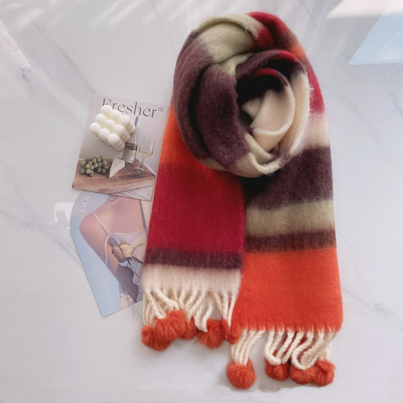 Rainbow Dopamine Mohair Tassel Scarf - image 10