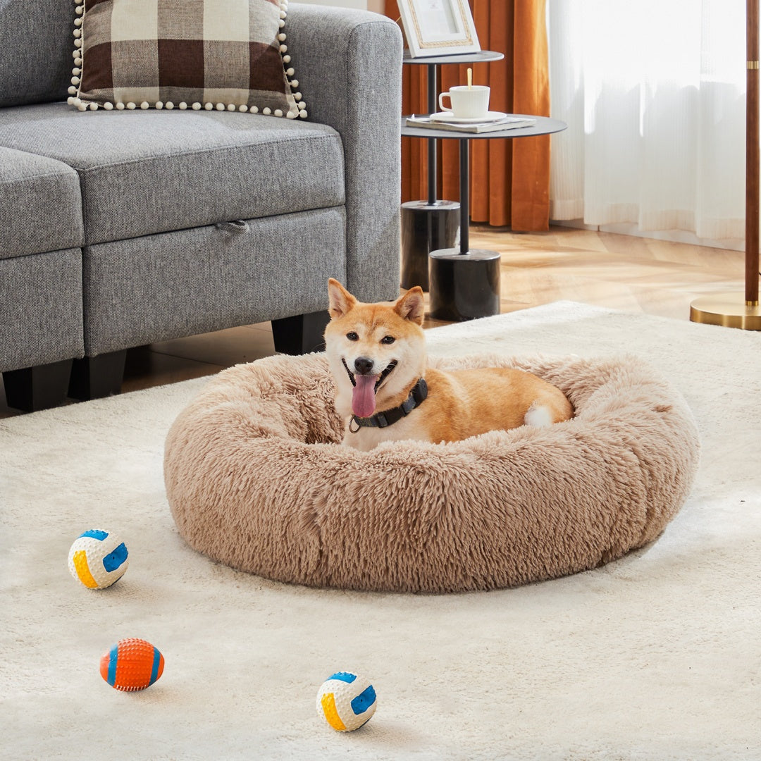 24 Inch Anti-Slip Round Fluffy Plush Faux Fur Cat Bed, Fits Up To 25 L - image 6